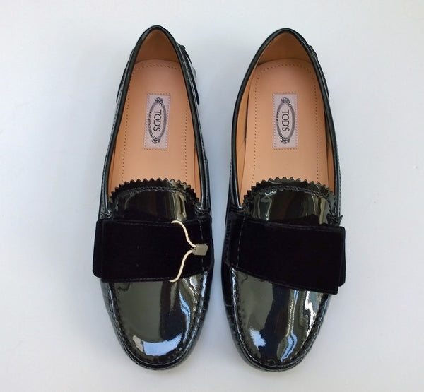Tod's x Alessandro Dell'aqua Black Patent Patent Loafers sale shoes with velvet