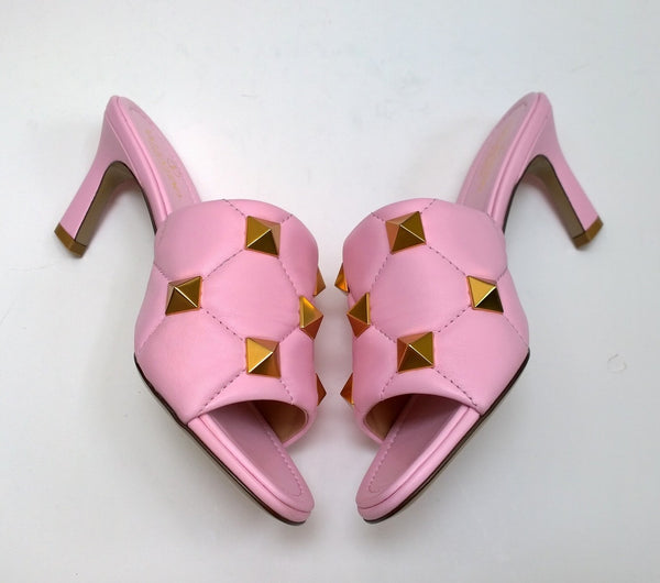 Valentino Garavani Roman Stud Mule 65 Rosa Pink Leather Sandals Heels