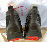 Christian Louboutin Louis Orlato Flat High Top Black Leather Sneakers with Spikes
