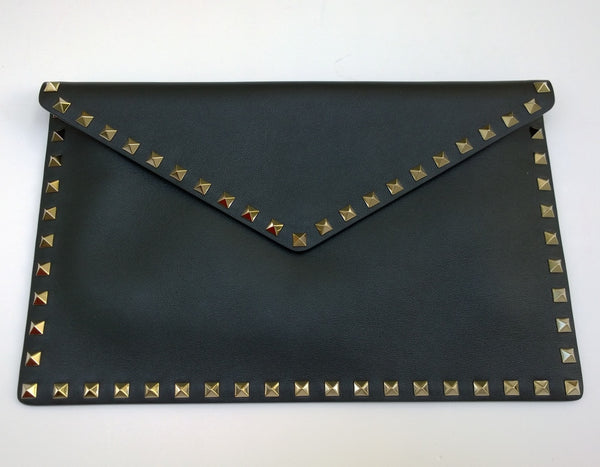 Valentino Garavani Rockstud Envelope Clutch in Large Black Leather