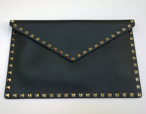 Valentino Garavani Rockstud Envelope Clutch in Large Black Leather