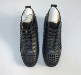 Christian Louboutin Louis Orlato Flat High Top Black Leather Sneakers with Spikes