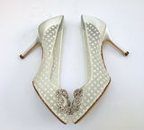 Manolo Blahnik Hangisi Lace 90 in Cream Lace Heels