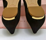 Sophia Webster Bibi Butterfly Black Suede with Yellow Gold Embroidery Pointy Flats Shoes