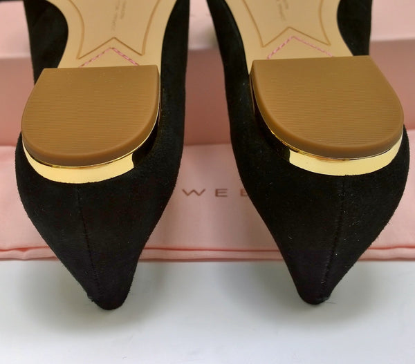 Sophia Webster Bibi Butterfly Black Suede with Yellow Gold Embroidery Pointy Flats Shoes