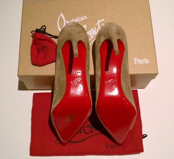 Christian Louboutin Kate 85 Fennec Khaki Brown Suede Heels Veau Velours
