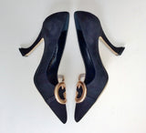 Manolo Blahnik Susidad 105 Black Suede with Rose Gold Leather