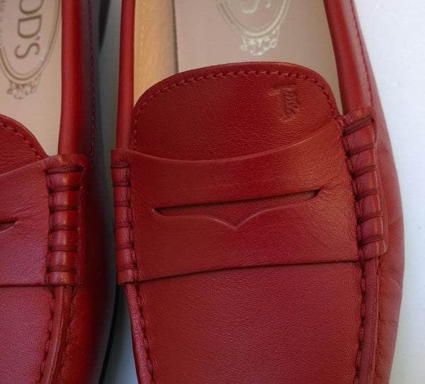 Tod's Gommino Rubber Dots Loafers in True Red Leather Flats