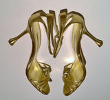 Manolo Blahnik Caracol 105 Gold Nappa Leather Sandals Heels NIB