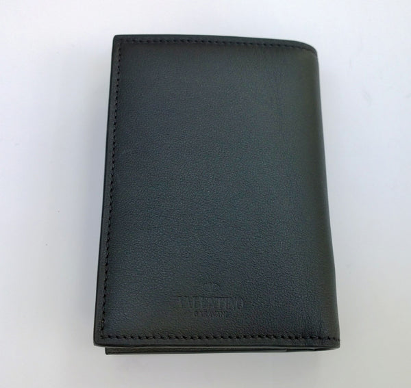 Valentino Garavani Rockstud Men's Wallet in Black and Green Leather Card Wallet Case