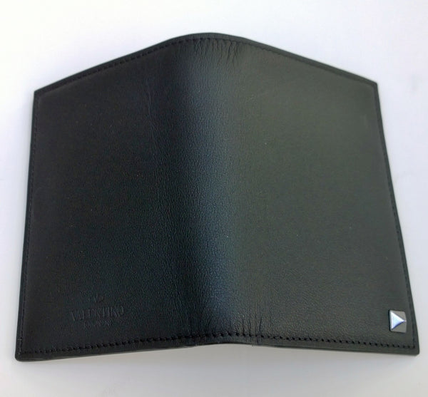 Valentino Garavani Rockstud Men's Wallet in Black and Green Leather Card Wallet Case
