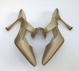 Manolo Blahnik Maidugura 105 Oyster Satin Heels New Mules Maidugura