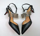 Christian Louboutin Levita 55 Black Embossed Croc PVC Studs Ankle Strap Heels