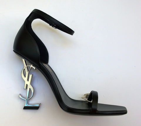 Saint Laurent Opyum 110 Black Leather Sandals YSL Ankle Strap Heels