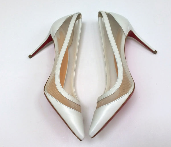 Christian Louboutin Galativi 85 White Leather and Mesh Heels Bridal Wedding Shoes