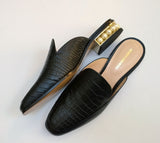 Nicholas Kirkwood Casati Pearl Loafers Black Croc Embossed Leather Moccasin Mule Flats