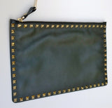 Valentino Garavani Rockstud Clutch Bag in Black Leather Gold Studs Evening Handbag