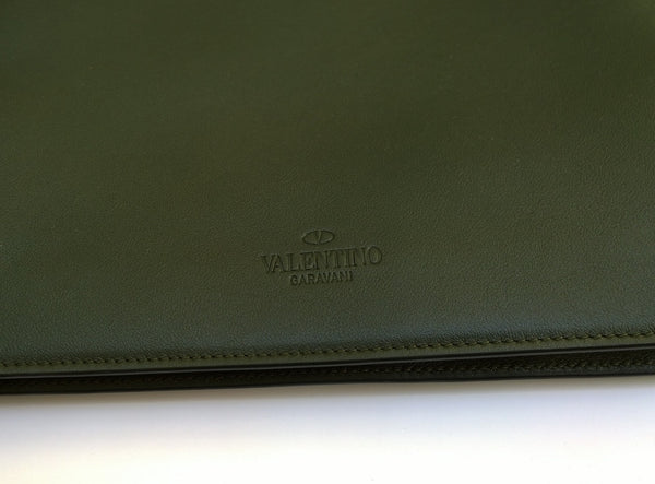 Valentino Garavani Men's Rockstud Clutch Bag in Army Green with Wrist Strap Pouch New