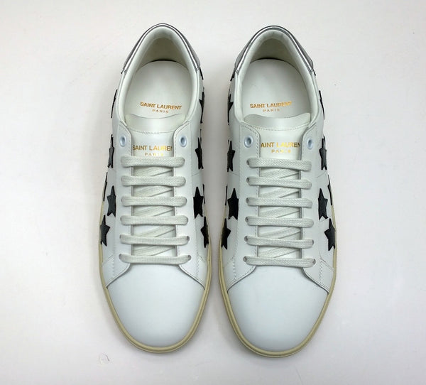 Saint Laurent Court Classic White Leather Sneakers with Black Stars