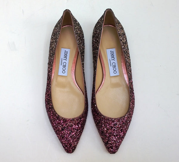 Jimmy Choo Romy Glitter Flats Candyfloss White Sand Pink Silver