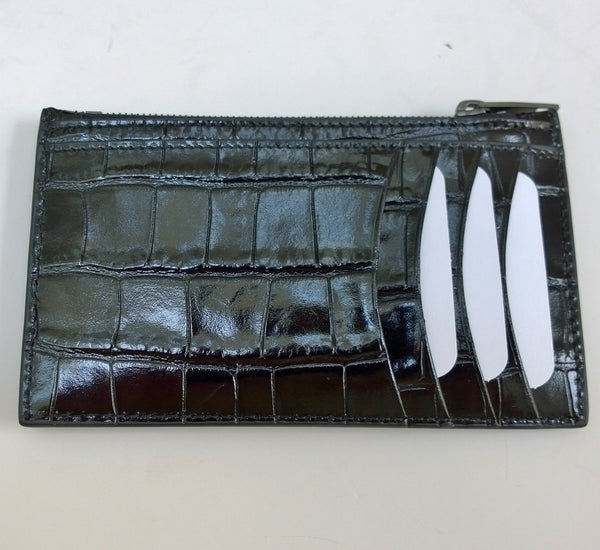 Balenciaga Black Patent Leather Card Case B Logo Croc Embossed Wallet Coin Holder