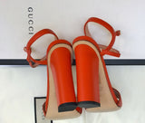 Gucci Horsebit Sandals in Sun Orange Leather Block Heels