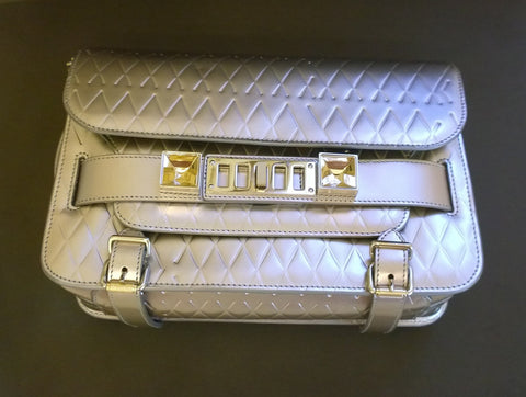 Proenza Schouler PS 11 Silver Embossed Leather Bag Crossbody Purse