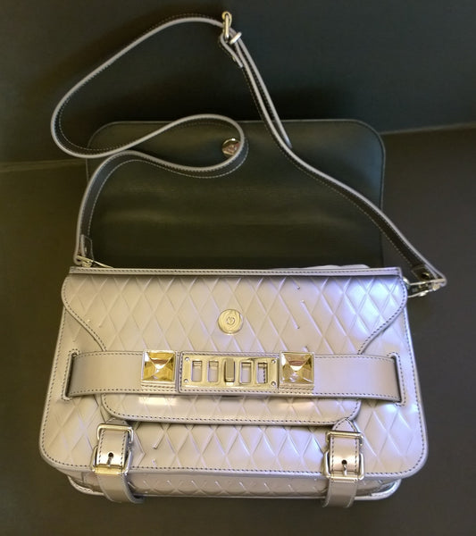 Proenza Schouler PS 11 Silver Embossed Leather Bag Crossbody Purse
