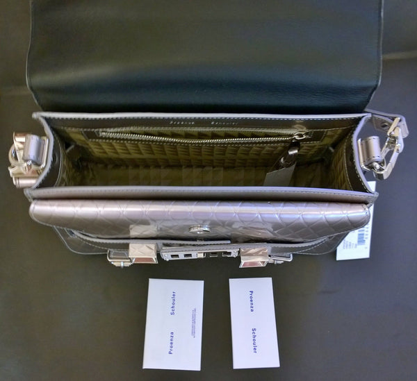 Proenza Schouler PS 11 Silver Embossed Leather Bag Crossbody Purse