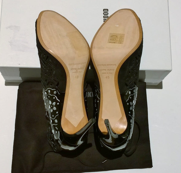 Nicholas Kirkwood Lace Up Suede Patent and Metallic Leather Heels New Discount Shoes