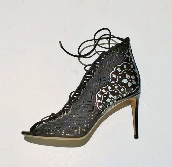 Nicholas Kirkwood Lace Up Suede Patent and Metallic Leather Heels New Discount Shoes