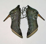 Nicholas Kirkwood Lace Up Suede Patent and Metallic Leather Heels New Discount Shoes
