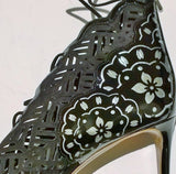 Nicholas Kirkwood Lace Up Suede Patent and Metallic Leather Heels New Discount Shoes