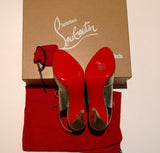 Christian Louboutin Top Nic 85 Gold Ankle Tie Heels Peep Toe Sandals