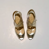Christian Louboutin Top Nic 85 Gold Ankle Tie Heels Peep Toe Sandals