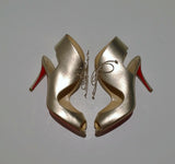 Christian Louboutin Top Nic 85 Gold Ankle Tie Heels Peep Toe Sandals