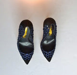 Rupert Sanderson Black Suede Heels with Blue Metallic Detail
