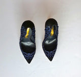Rupert Sanderson Black Suede Heels with Blue Metallic Detail