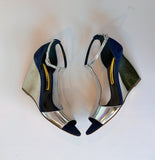 Rupert Sanderson Silver Navy June Wedge Sandals