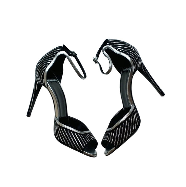Pierre Hardy Black Suede Strass Heels Ankle Strap Sandals