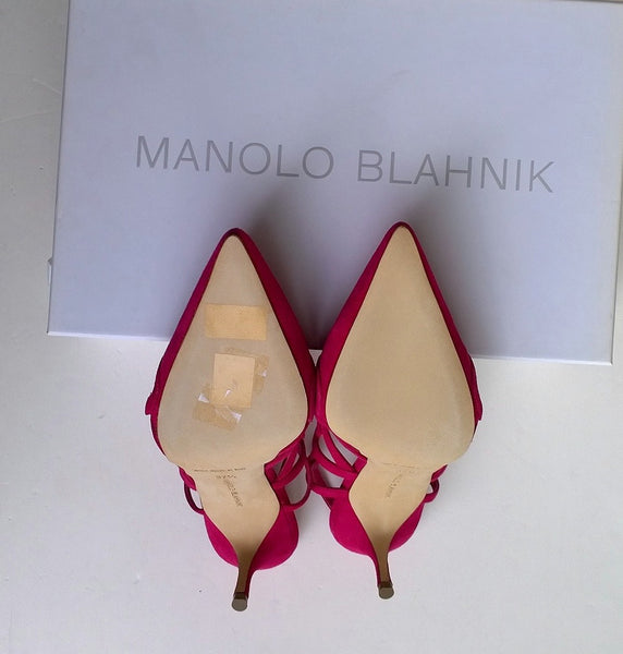 Manolo Blahnik Wonka Hearts Pink Suede Sandals Fuchsia sale heels