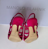 Manolo Blahnik Wonka Hearts Pink Suede Sandals Fuchsia sale heels