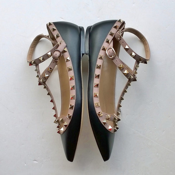 Valentino Garavani Rockstud Flats in Black Leather discount shoes