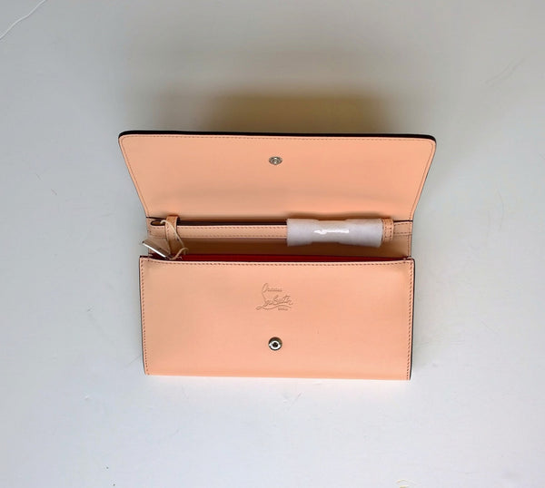 Christian Louboutin Macaron Flap Wallet clutch purse Poudre Pink Silver wrist strap bag Panettone