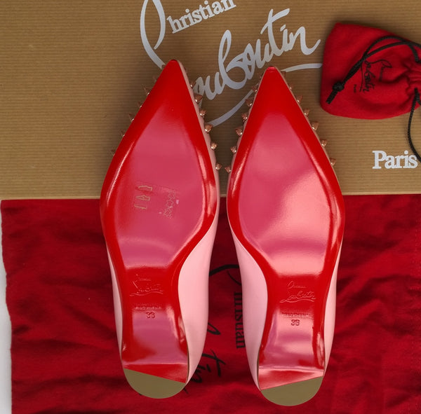 Christian Louboutin Spikyshell Pink Leather Flats shoes sale