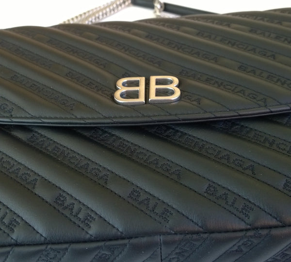 Balenciaga BB Lock Round Large Black Leather Embroidery Medium Bag