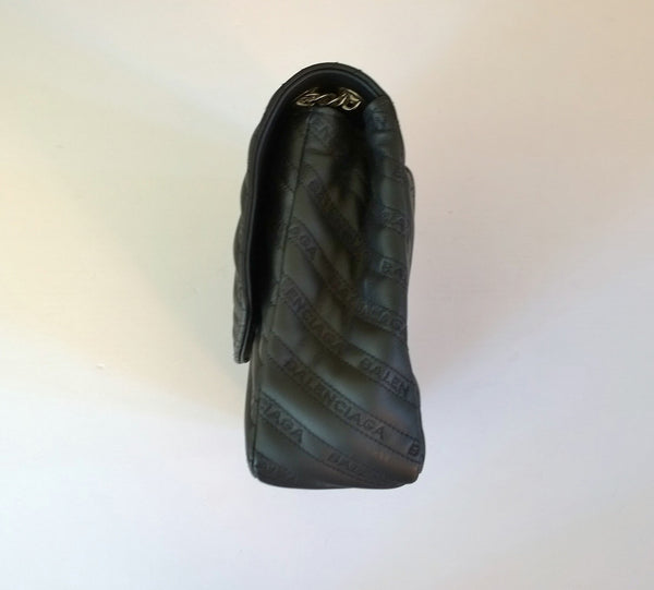 Balenciaga BB Lock Round Large Black Leather Embroidery Medium Bag