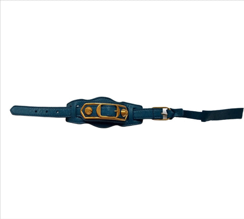 Balenciaga Blue Leather City Bracelet with gold studs