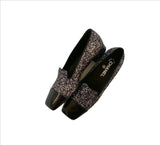 Chanel Glitter Loafers CC Flat Shoes Black Patent Cap Toe New