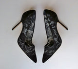 Manolo Blahnik Solola 105 Black Lace and Suede Heels
